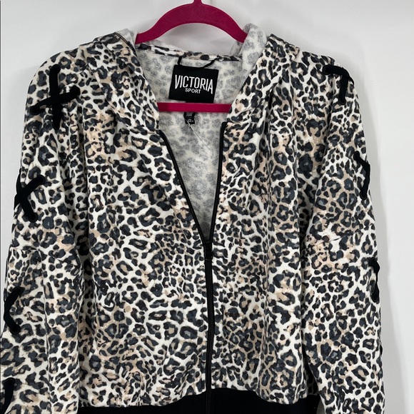 Victoria’s Secret Sport Cheetah Print Lace Up Sleeve Zip Up Sweatshirt Large - Picture 3 of 8